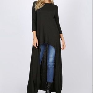Black Hi-Lo Maxi 3/4 Sleeve Tunic